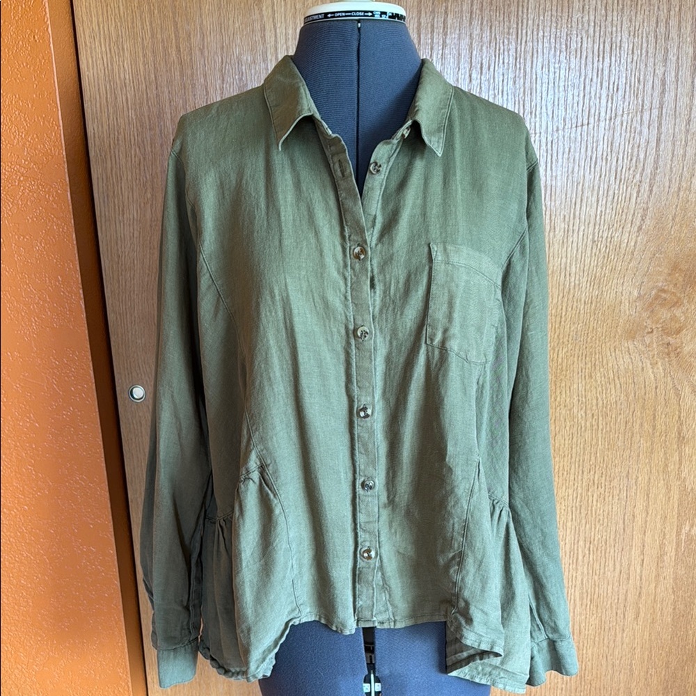 Anthro Holding Horses Linen Peplum Blouse